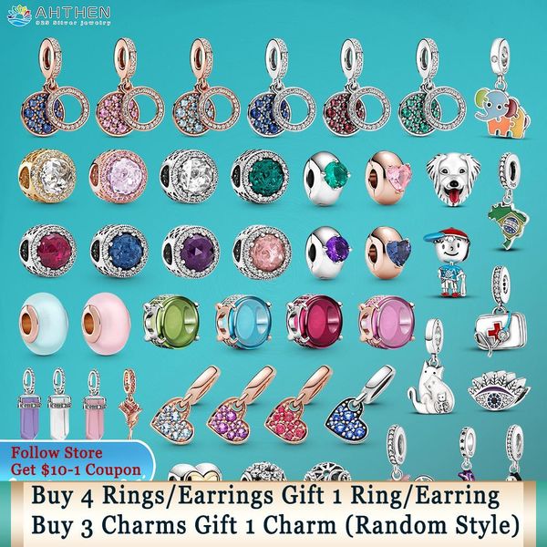 925 Gümüş Fit Pandora Charm 925 Bilezik Büyülü Unicorn Disk Çift Kalp Split Shangle Charms Set Kolye Diy İnce Boncuk Takı