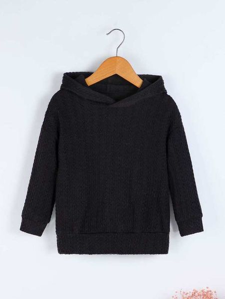 

toddler boys cable textured drop shoulder hoodie she, Black
