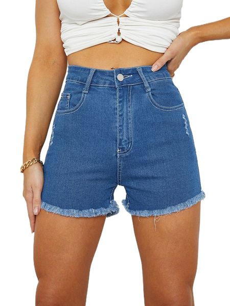 

washed ripped raw hem denim shorts v1au#, White;black