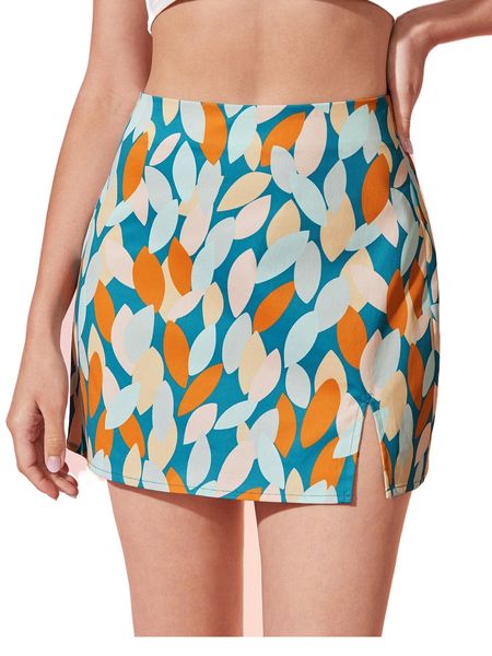 

x leonie somes allover print split hem skirt p2g4#, Black