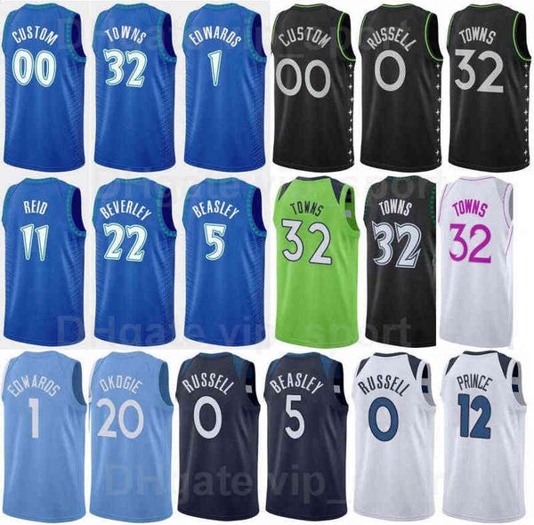 

75th anniversary basketball print taurean prince jersey 12 edwards 1 malik beasley 5 towns 32 dangelo russell 0 naz reid 11 patrick beverley, Black