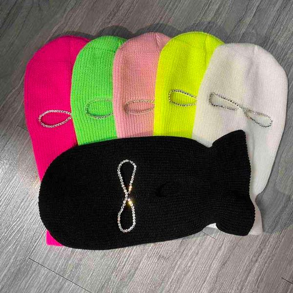 Beanie/Kafatası Kapakları Top Caps Balaclava Maske Şapkası Parlayan Rhinestone Partisi Motosiklet T220823