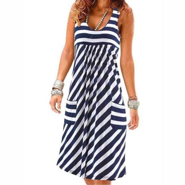 

fashion striped summer loose simple sleeveless dress womens clothing 220613, Black;gray