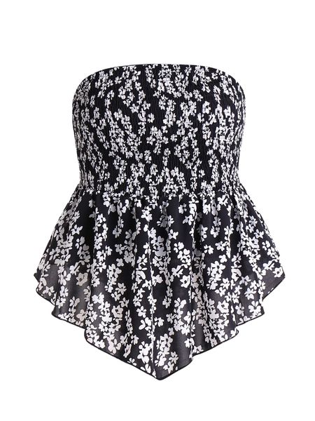 

plus ditsy floral shirred tube b3ls#, Black