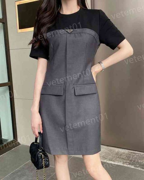 

womens dresses personality and fashionable 2022ss fake two-piece stitching contrast color dress luxury dress designer women clothing 0912, Black;gray