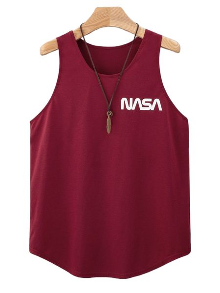 

men letter graphic curved hem tank n4zd#, White;black