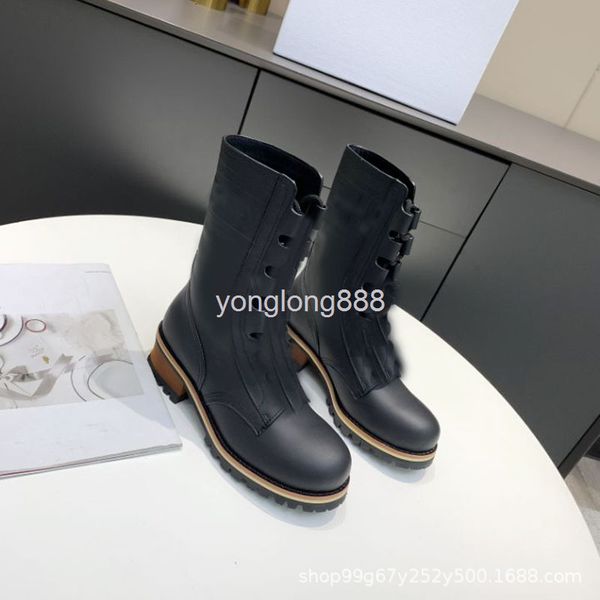 

boots round headed martin boots low barrel autumn and winter flat heel adhesive shoes, Black