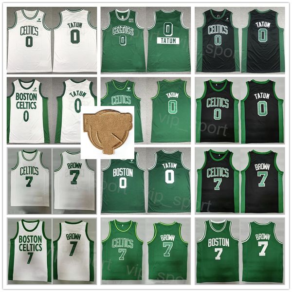 Homens, o patch de basquete patch basquete Jaylen Brown Jersey 7 Jayson Tatum 0 Cor cor preto Green Branco respirável Algodão puro para fãs de esporte Excelente qualidade à venda