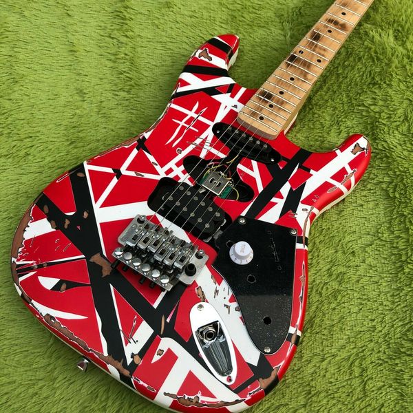 

diy red white and black striped 6-string retro st electric guitar fast