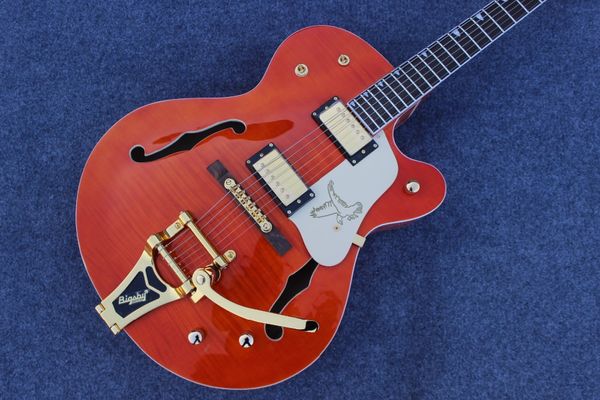 

custom shop hollow body jazz electric guitar red color guitarra tiger flame gitaar vibrato system