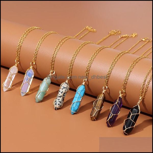 

pendant necklaces hexagonal pendum necklace reiki healing column natural stone gold wire wrap chain pend newdhdhnqm, Silver