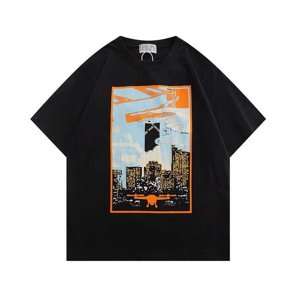 

designer life cavempt new japanese abstract city print short sleeve fashion brand summer loose men's and women's couple's t-s, White;black