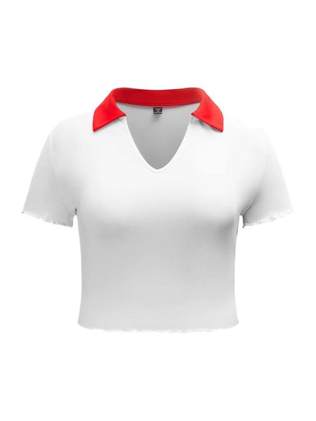 

plus contrast collar lettuce trim tee f5fl#, Black