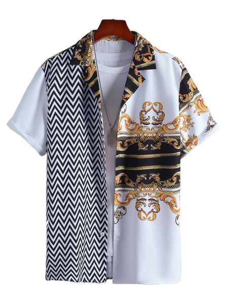 

men chevron & baroque print shirt without tee i77r#, White;black