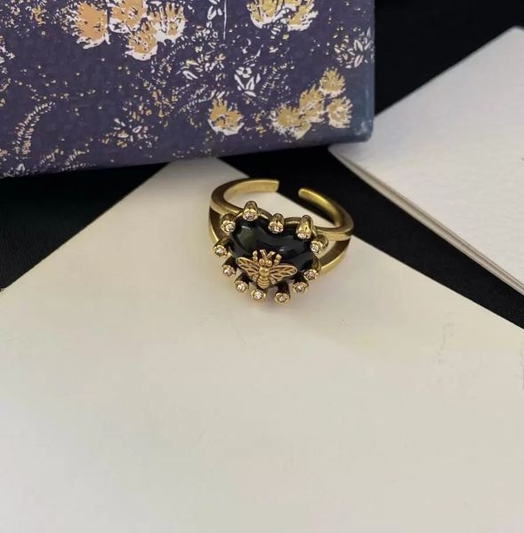 

retro designer heart charm open rings bague bees band ring for women lady party wedding lovers gift engagement jewelry with box, Silver