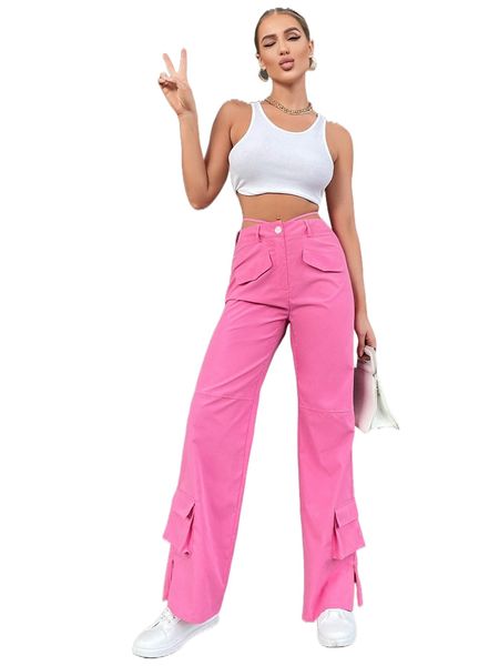 

solid flap pocket pants s0gx#, Black;white