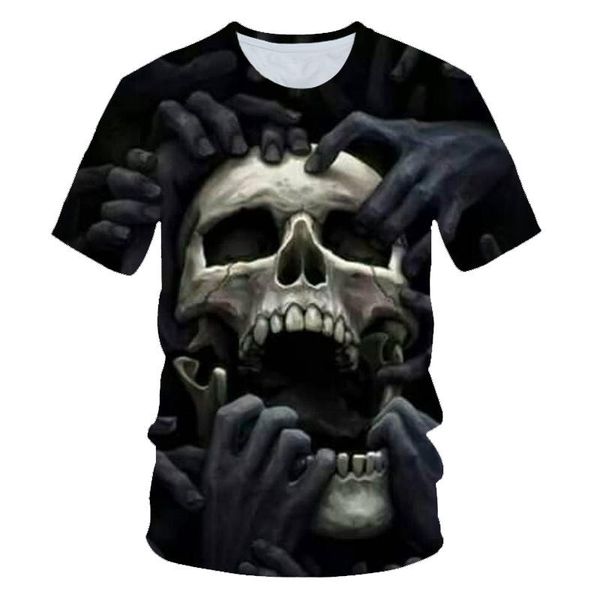 Erkek Tişörtler Moda Erkek Giyim 3D Baskılı Tişört Kafatası Korku Punk Tarzı Kısa Kollu Cosplay Hip Hop T-Shirt Gündelik Yuvarlak Boyun