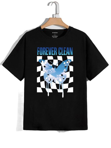 

men butterfly and letter graphic tee s7wa#, White;black