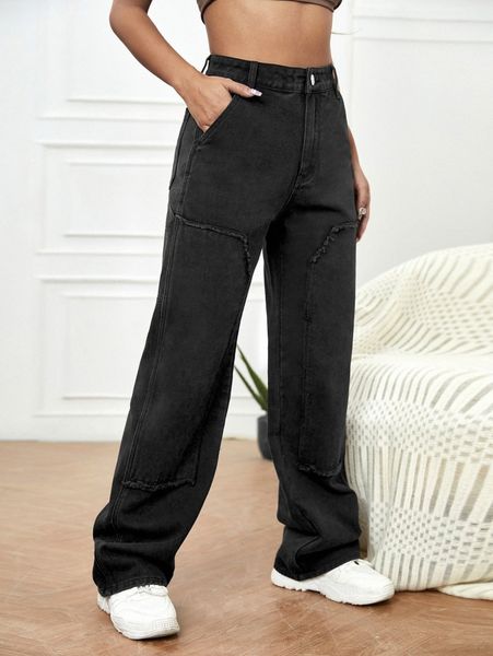 

raw trim patched front jeans 50gu#, Blue