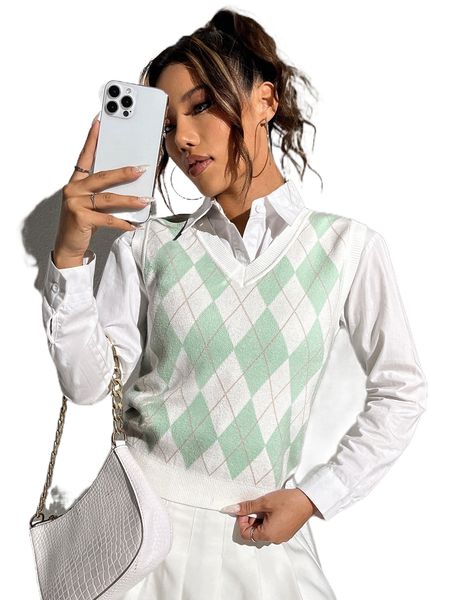 

argyle pattern sweater vest k2ww#, White;black