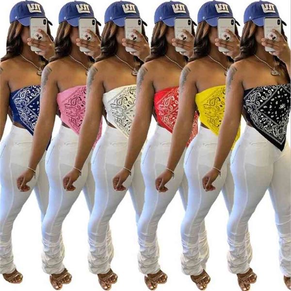 

women summer t-shirts strapless sleeveless bandana national print tees night club party slim crop casual gl8383 210401, White