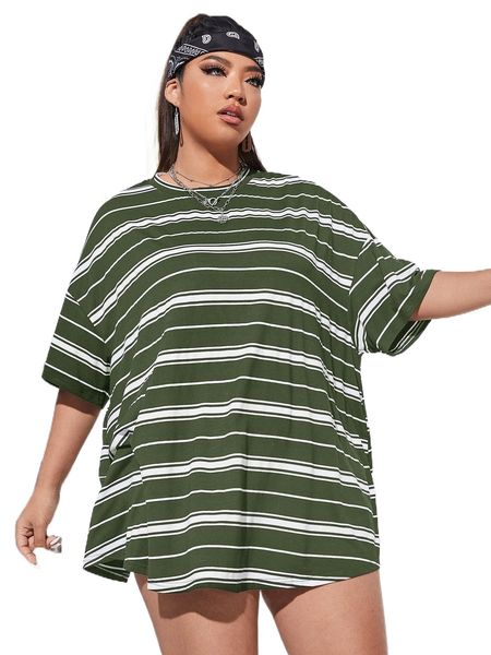 

plus drop shoulder striped tee q9wj#, Black