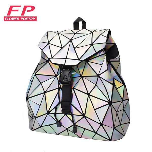 

fashion women drawstring backpack geometric female backpacks for teenage girls bagpack holographic ladies bao school bag sac 220817