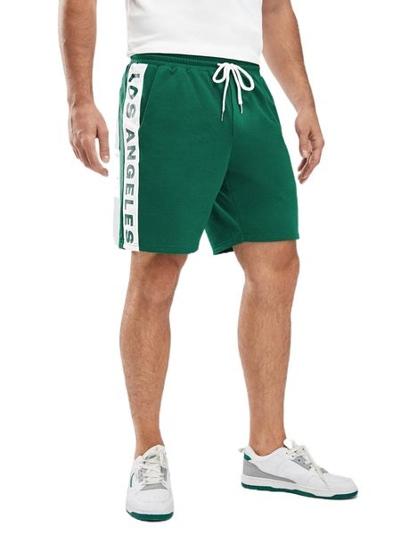 

men letter graphic drawstring waist shorts u20x#, White;black