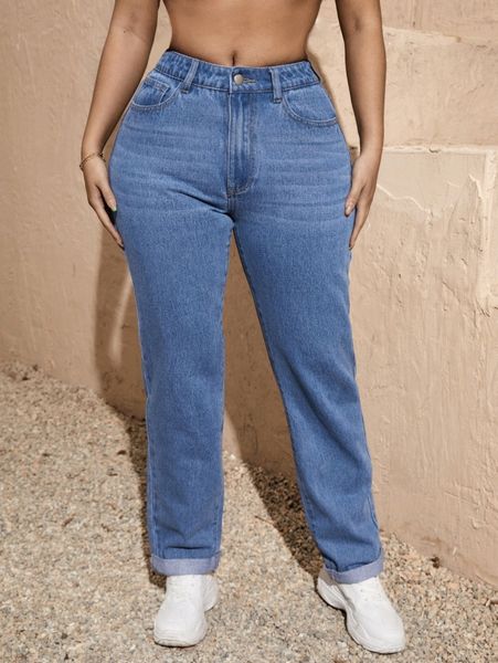 

sxy rolled hem straight leg jeans 88vi#, Blue