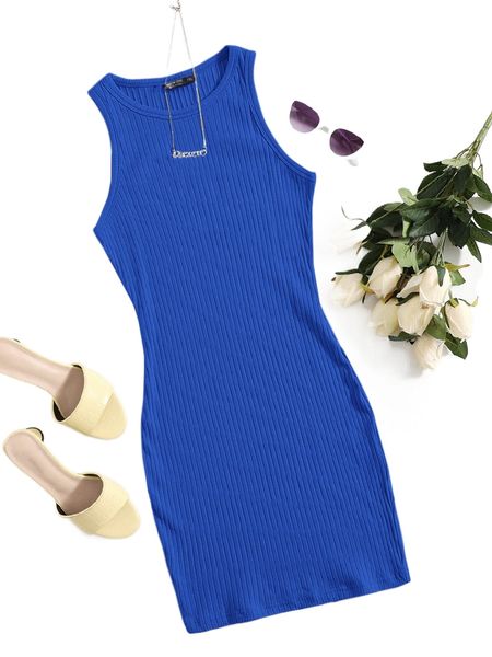 

plus ribbed knit tank dress d3dn#, Black