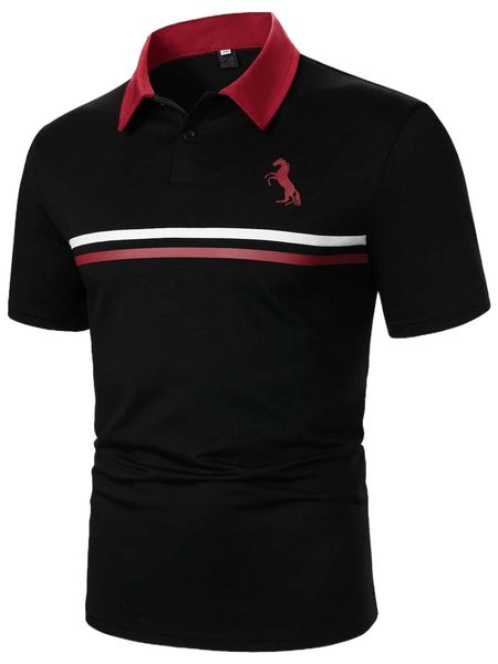 

men horse & striped print polo shirt o9nh#, White;black
