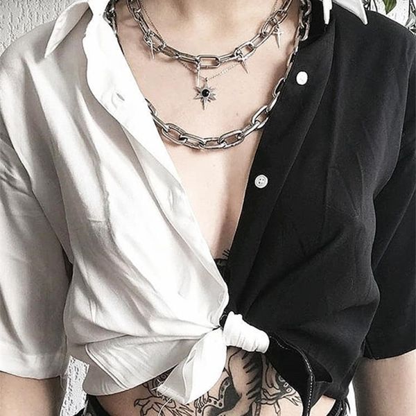

insgoth harajuku loose black white patchwork shirt streetwear fashion casual tees korean crop t-shirts 220408