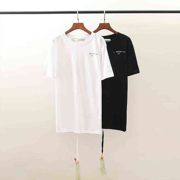 

bronzing strip printing arrow ow short sleeve t-shirt half men's and women's fashion brand, Black;white