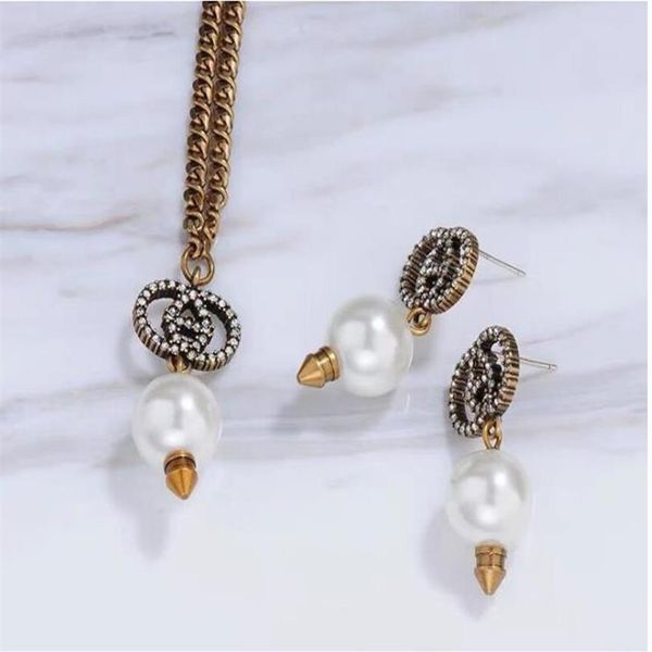 

2020 pearl earrings necklace new diamond earrings necklace earrings279i, Golden;silver