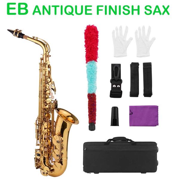 

eb alto saxophone sax brass body shell keys woodwind instrument & carry case gloves cloth brush sax neck straps eb / bb