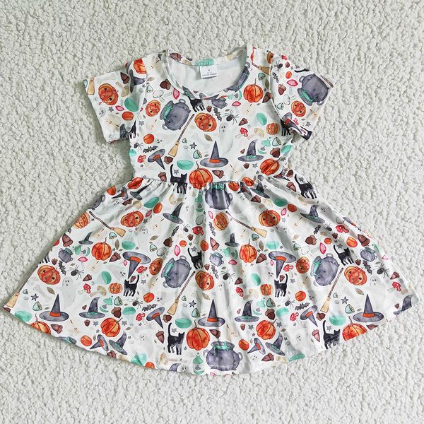 

new design baby girl dresses fall halloween kids designer clothes girls twirl dress short sleeve pumpkin print boutique holiday children clo, Red;yellow