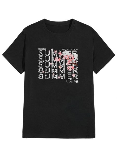 

romwe guys floral & letter graphic tee 46kg#, White;black