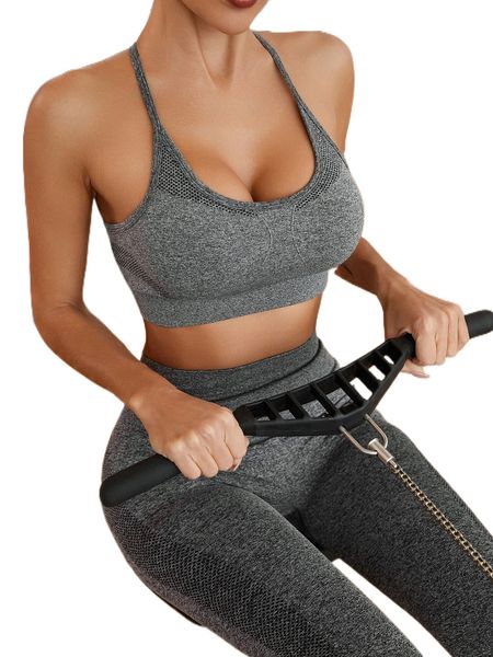 

high support seamless crisscross back sports bra 92hx#, Gray