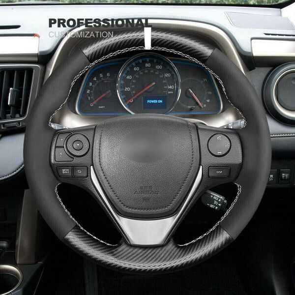 

durable pu carbon fiber leather car steering wheel cover for toyota rav4 corolla