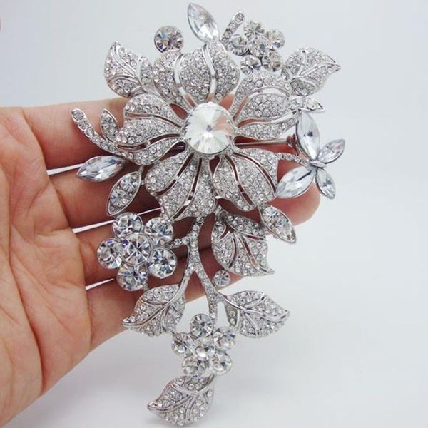 

pins, brooches high-quality, trendy, exquisitely inlaid rhinestone flower pattern ladies brooch, high-end elegant banquet dress accessories, Gray