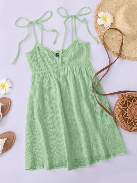 

tied shoulder cami dress 65o7#, Black;gray