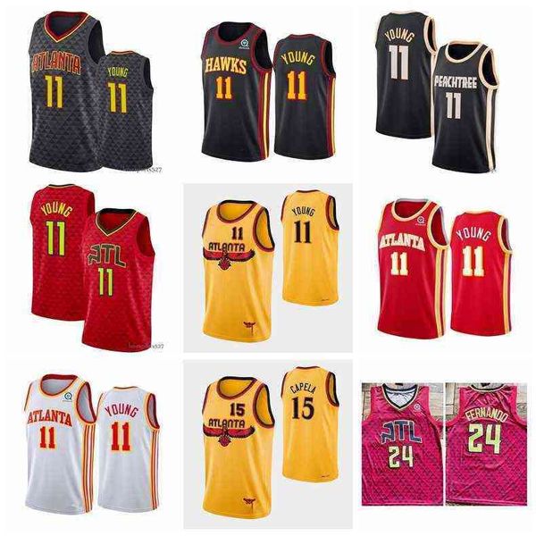 

men basketball jerseys 11 trae young 15 capela 24 fernandd stitched black, Black;red