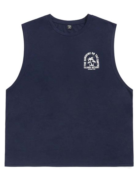 

extended sizes men coconut tree & letter graphic tank t5dz#, White;black