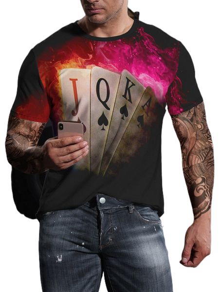 

men fire & playing card print tee y73e#, White;black