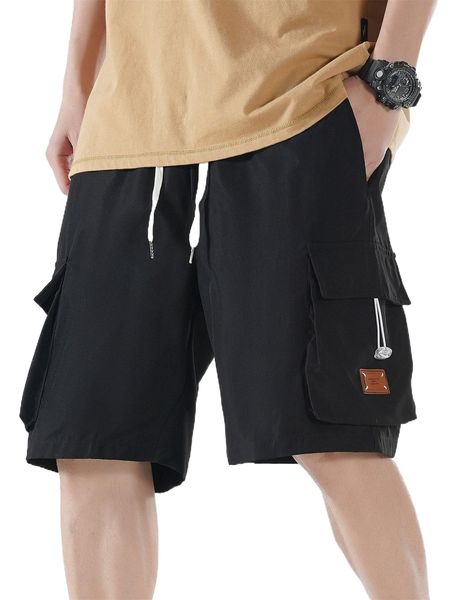 

men flap pocket drawstring waist shorts k7zs#, White;black