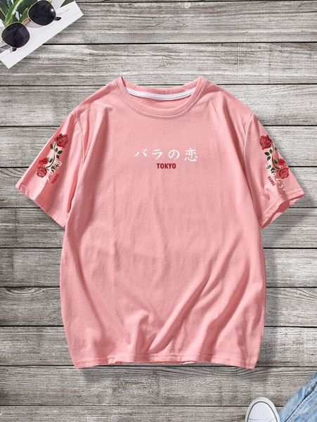 

men floral & japanese letter graphic tee k2e2#, White;black