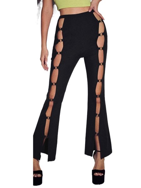 

o-ring cut out flare leg pants d8uv#, Black;white