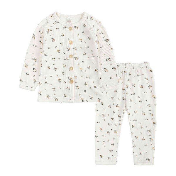 

kids pajamas sets cotton sleepwear suit spring autumn baby boys girls pajamas waffle long sleeve pants children clothing l220715, Blue;red