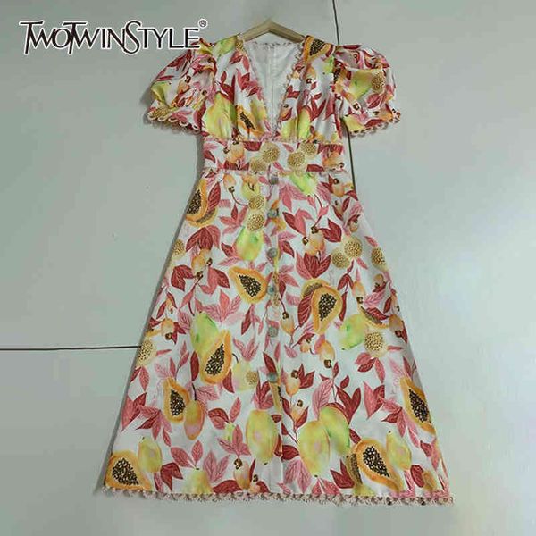 

vintage print hit color dress for women v neck puff sleeve high waist summer dresses female fashion clothes 210423, Black;gray