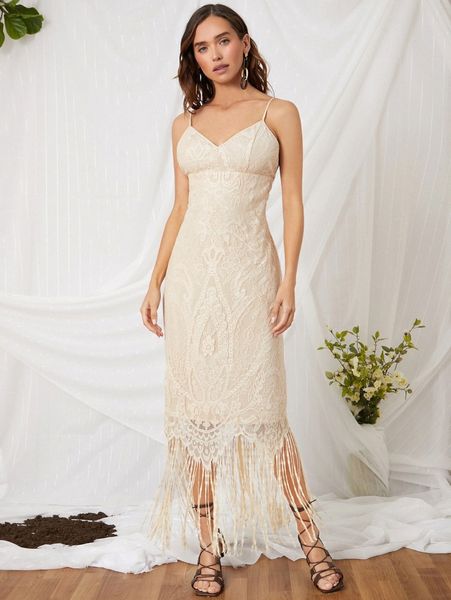 

fringe hem lace cami dress h5kj#, Black;gray